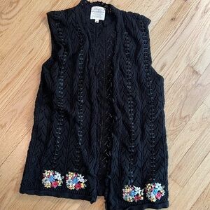 Susan Bristol Black Knit Vest with Lace Detail